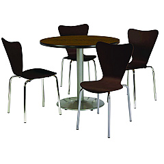 KFI Studios Pedestal Table with Four Espresso Jive Series Chairs, Round, 36" Dia x 29h, Walnut (810389025064)
