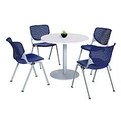 KFI Studios Pedestal Table with Four Navy Kool Series Chairs, Round, 36" Dia x 29h, Designer White (811774036665)