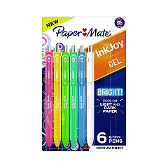 Paper Mate InkJoy Gel Bright Retractable Pen, Medium 0.7 mm, Assorted Ink/Barrel Colors, 6/Pack (2173765)