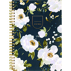 Cambridge Leah Bisch Weekly/Monthly Floral Planner, Floral Artwork, 8.5" x 6.38", Blue/White/Gold Cover, 12-Month (Jan to Dec): 2025 (LB34200)