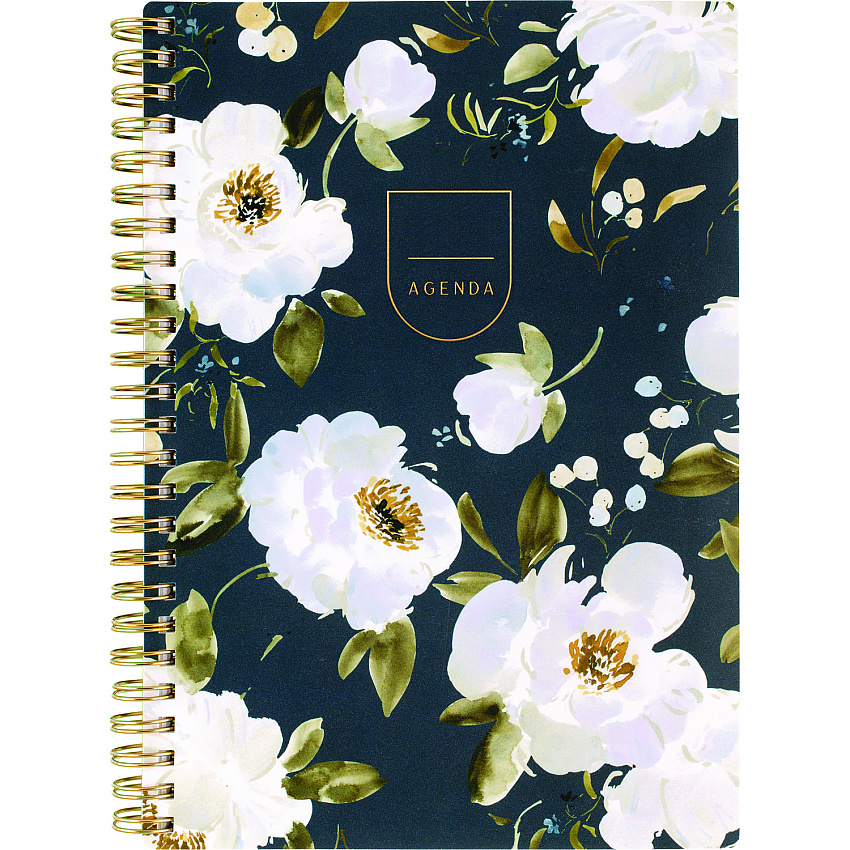 Cambridge Leah Bisch Weekly/Monthly Floral Planner, Floral Artwork, 8.5" x 6.38", Blue/White/Gold Cover, 12-Month (Jan to Dec): 2025 (LB34200)