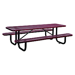 Global Industrial Expanded Steel Picnic Table, Rectangular, 96 x 62 x 29.5, Red Top, Red Base/Legs (277153RD)