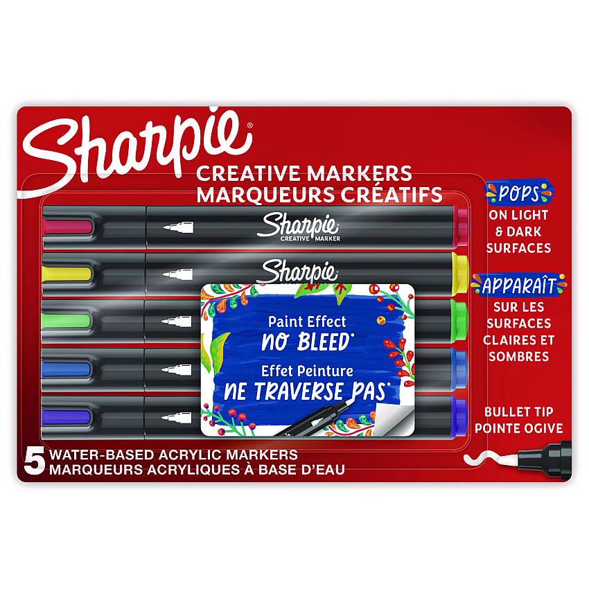 Sharpie Creative Markers, Medium Bullet Tip, Assorted Colors, 5/Pack (2196902)