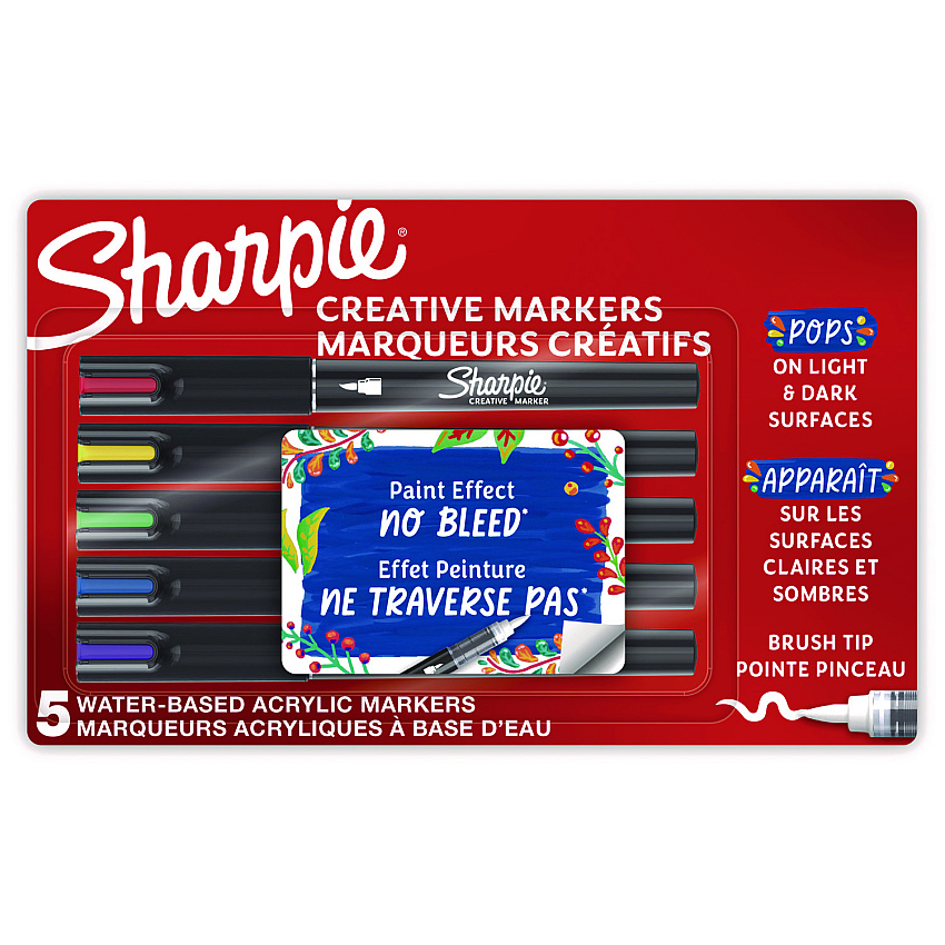 Sharpie Creative Markers, Fine Brush Tip, Assorted Colors, 5/Pack (2196904)