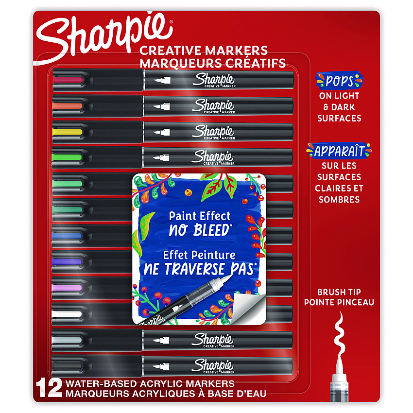 Sharpie Creative Markers, Fine Brush Tip, Assorted Colors, 12/Pack (2196907)