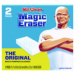 Mr. Clean Magic Eraser, 4.6 x 2.3, 1" Thick, White, 2/Pack, 12 Packs/Carton (43515)