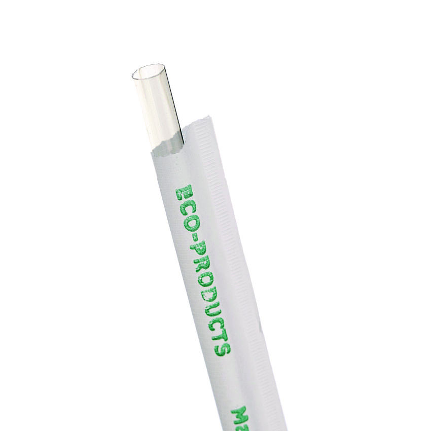 Eco-Products Clear Wrapped Straw, 7.75", PLA, 400/Pack, 24 Packs/Carton (EPST770)