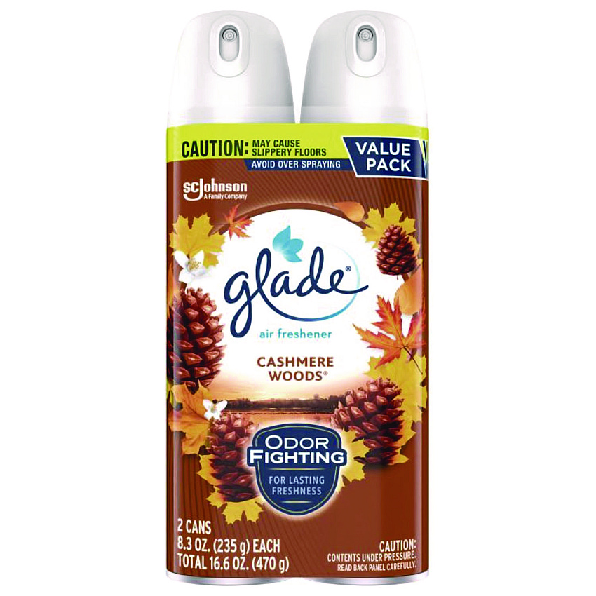 Glade Air Freshener, Cashmere Woods Scent, 8.3 oz Aerosol Can, 2/Pack (346577PK)