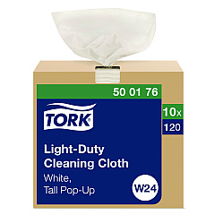 Tork Light Duty Cleaning Cloth Pop Up Box, 1-Ply, 8.3 x 16.1, White, 120 Cloths/Pack, 10 Packs/Carton (500176)