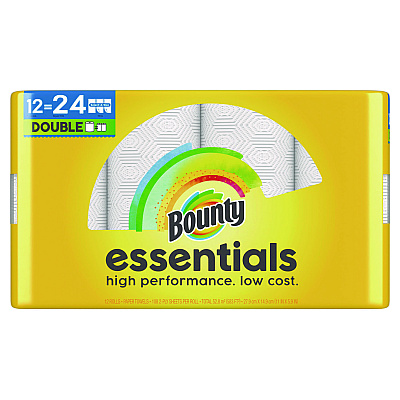 Bounty Essentials Select-A-Size Kitchen Roll Paper Towels, 2-Ply, 108 Sheets/Roll, 12 Rolls/Carton (11093)