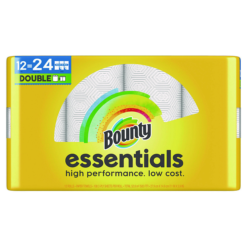 Bounty Essentials Select-A-Size Kitchen Roll Paper Towels, 2-Ply, 108 Sheets/Roll, 12 Rolls/Carton (11093)