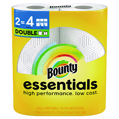 Bounty Essentials Select-A-Size Kitchen Roll Paper Towels, 2-Ply, White, 108 Sheets/Roll, 2/Pack, 8 Packs/Carton (14019)