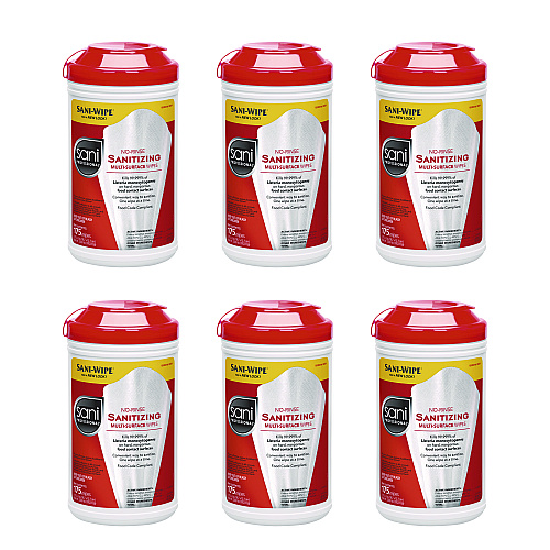 Sani Professional No-Rinse Sanitizing Multi-Surface Wipes, Unscented, White, 175/Container, 6/Carton (P66784)