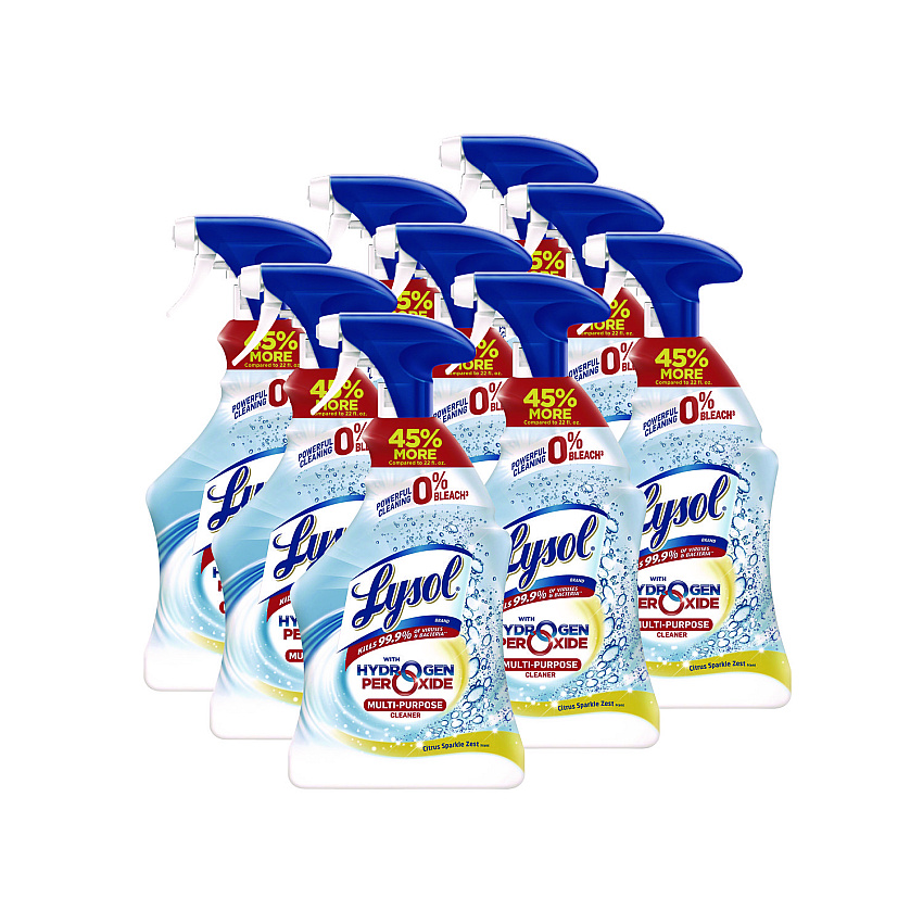LYSOL Brand Multi-Purpose Hydrogen Peroxide Cleaner, Citrus Sparkle Zest, 32 oz Trigger Spray Bottle, 9/Carton (89289CT)