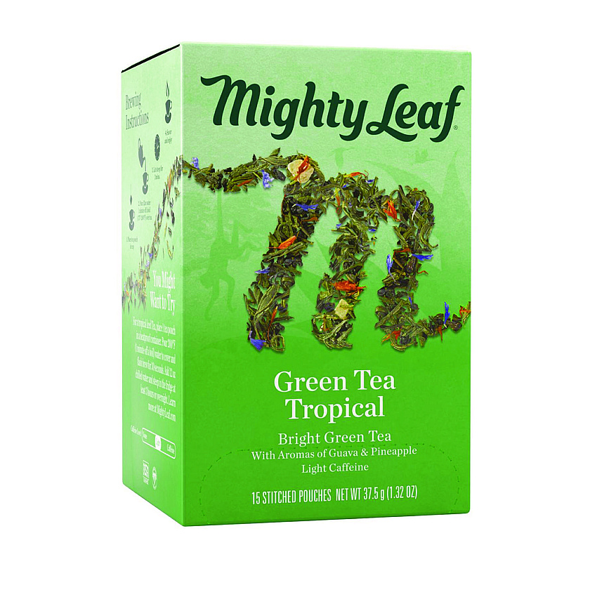 Mighty Leaf Tea Whole Leaf Tea Pouches, Green Tea Tropical, 15/Box (510138)