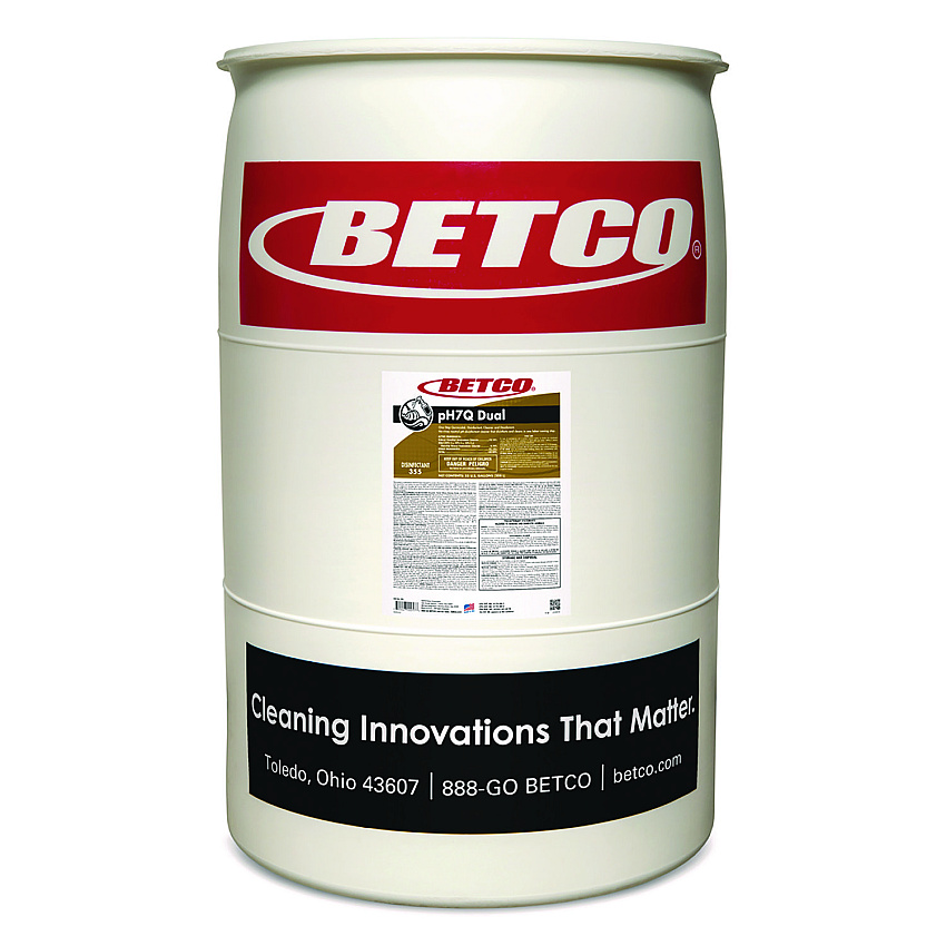 Betco pH7Q Dual Neutral Disinfectant Cleaner, Lemon Scent, 10.78 gal Drum (3555500)