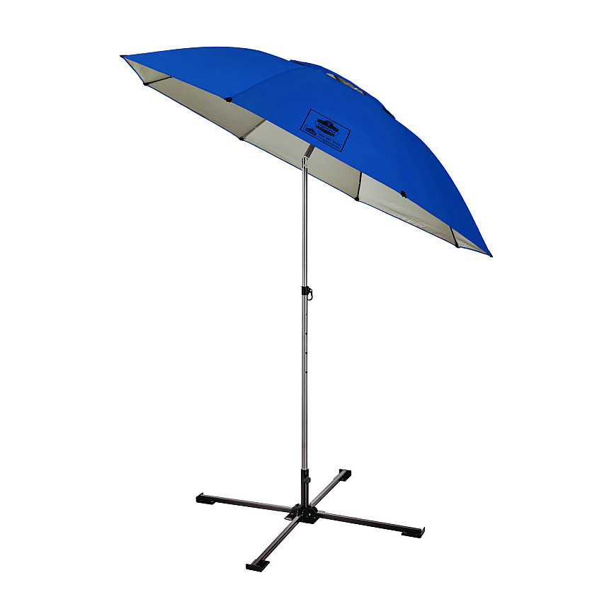 ergodyne SHAX 6199 Lightweight Work Umbrella and Stand Kit, 90" Span, 92" Long, Blue Canopy (12966)