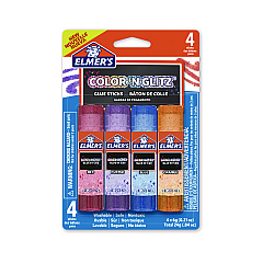 Elmer's Glitter Glue Sticks, 0.21 oz, Applies Assorted Colors, Dries Clear Glitter, 4/Pack (2197114)