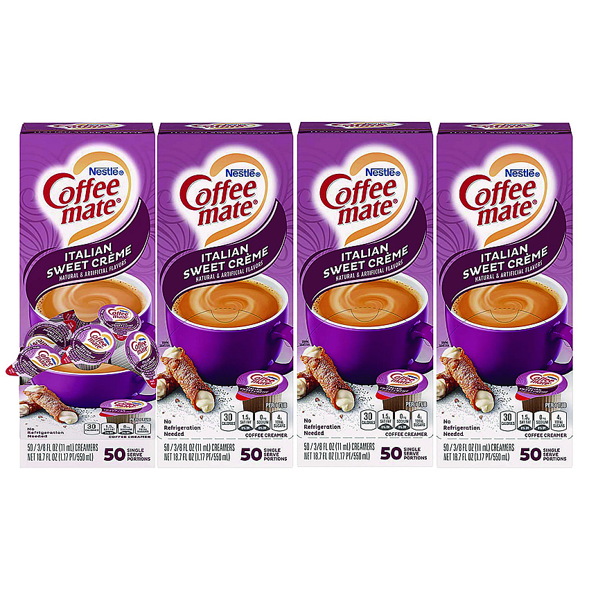 Coffee mate Liquid Coffee Creamer, Italian Sweet Creme, 0.38 oz Mini Cups, 50/Box, 4 Boxes/Carton, 200 Total/Carton (84652CT)