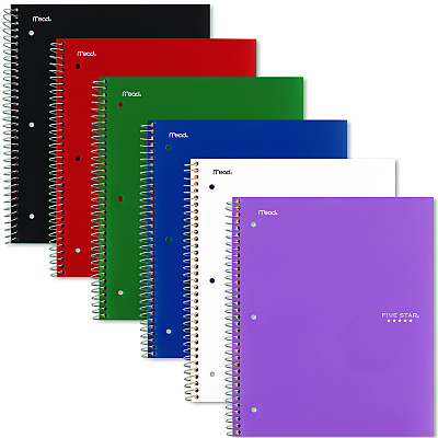 Five Star Wirebound Notebook, 1 Subject, Medium/College Rule, Randomly Assorted Covers, 11 x 8.5, 100 Sheets (06206)