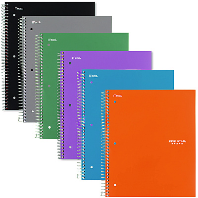 Five Star Wirebound Notebook, 1 Subject, Quadrille Rule, Randomly Assorted Covers, 11 x 8.5, 100 Sheets (06190)