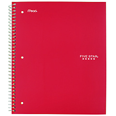 Five Star Wirebound Notebook, 1 Subject, Medium/College Rule, Red Cover, 11 x 8.5, 100 Sheets (72053)