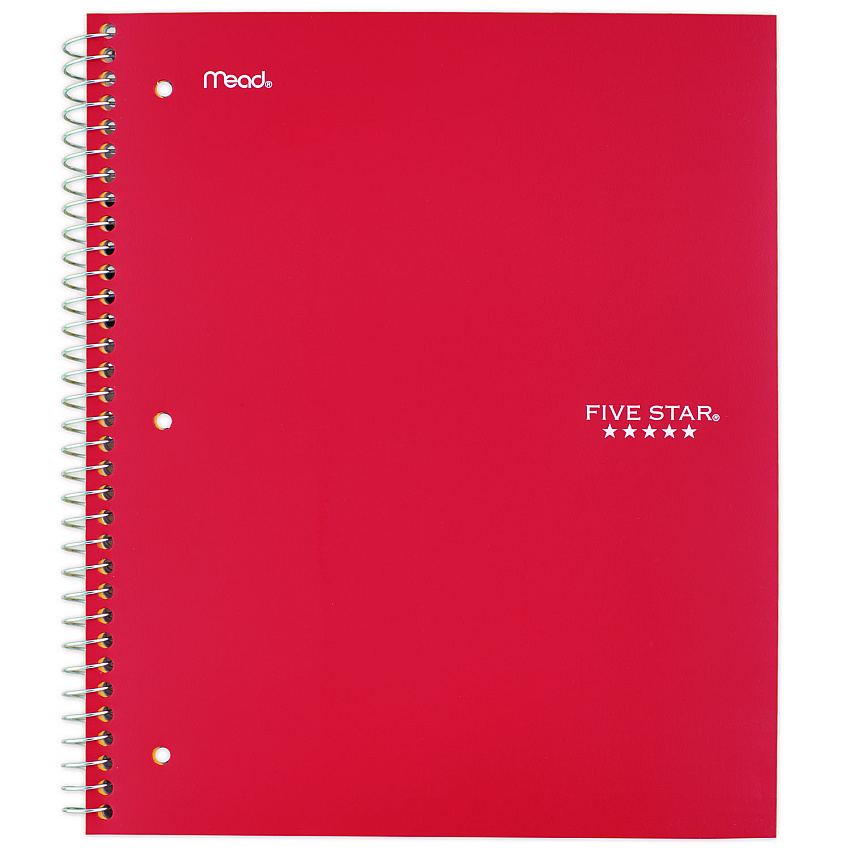 Five Star Wirebound Notebook, 1 Subject, Medium/College Rule, Red Cover, 11 x 8.5, 100 Sheets (72053)