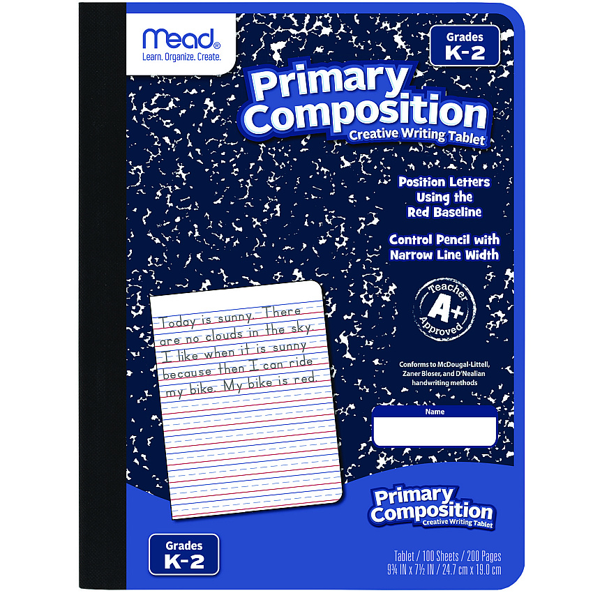 Mead Primary Composition Book, Manuscript Format, Blue/White Cover, (100) 9.75 x 7.5 Sheets (09902)