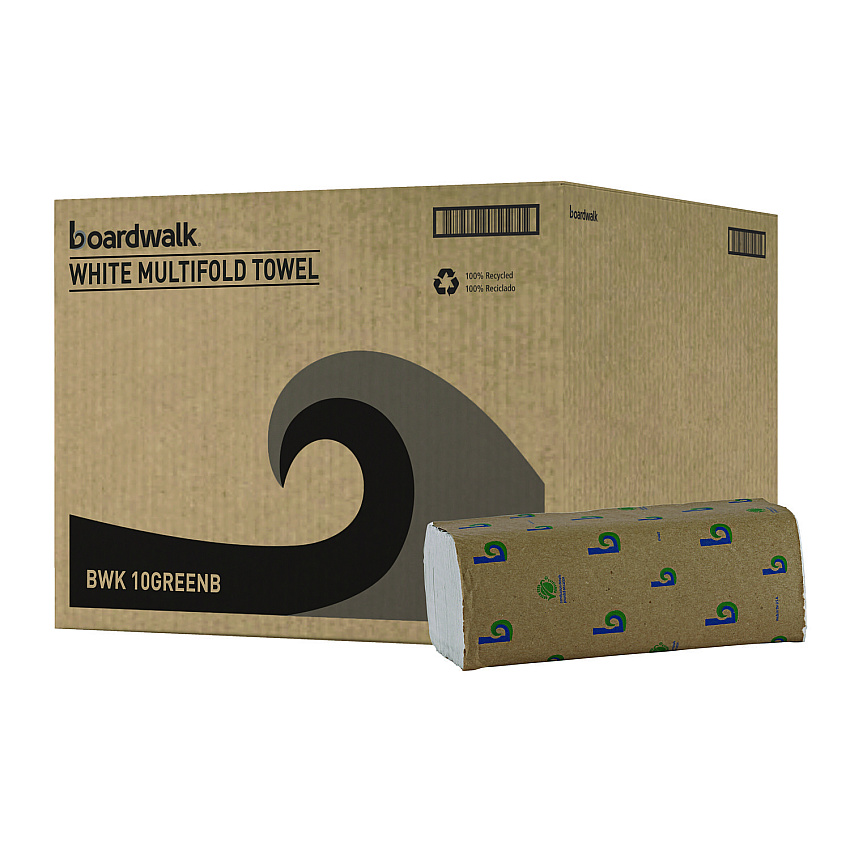 Boardwalk Green Multifold Towels, 9.3 x 9.5, Natural White, 250/Pack, 16 Packs/Carton (BWK10GREENB)
