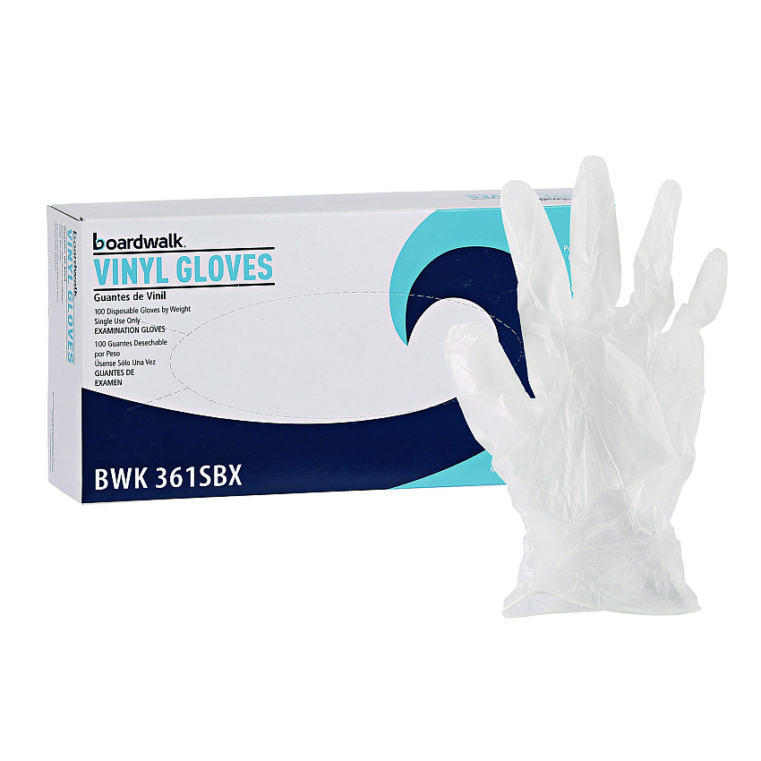 Boardwalk Exam Vinyl Gloves, Powder/Latex-Free, 3 3/5 mil, Clear, Small, 100/Box (BWK361SBX)