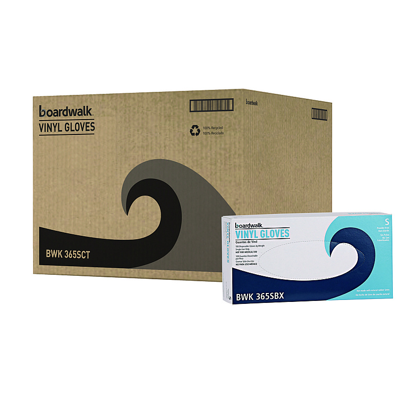 Boardwalk General Purpose Vinyl Gloves, Powder/Latex-Free, 2 3/5 mil, Small, Clear, 100/Box, 10 Boxes/Carton (BWK365SCT)