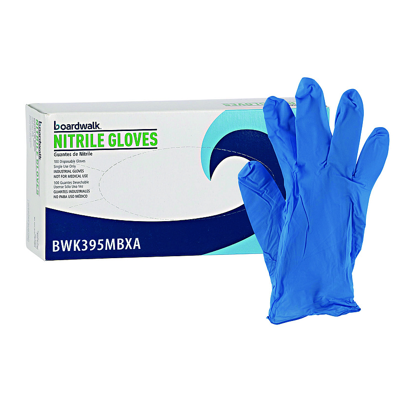 Boardwalk Disposable Powder-Free Nitrile Gloves, Medium, Blue, 5 mil, 100/Box (BWK395MBXA)
