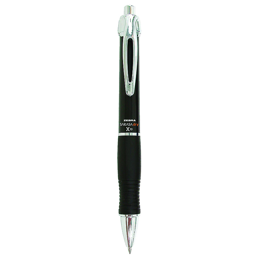Zebra GR8 Gel Pen, Retractable, Medium 0.7 mm, Black Ink, Black/Silver Barrel, 12/Pack (42610)