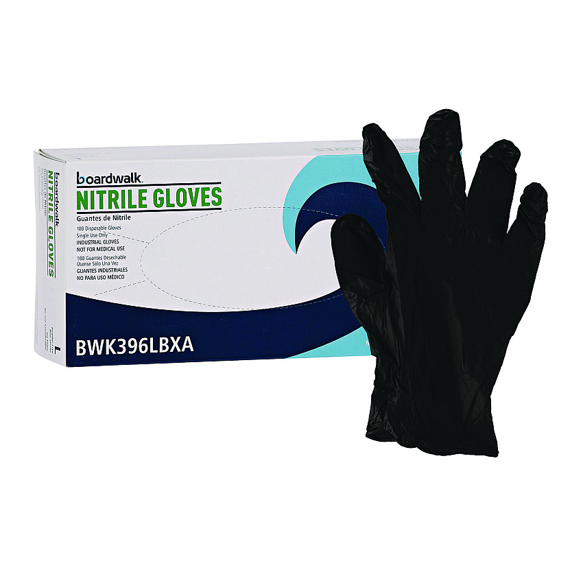Boardwalk Disposable General-Purpose Powder-Free Nitrile Gloves, Large, Black, 4.4 mil, 100/Box (BWK396LBXA)