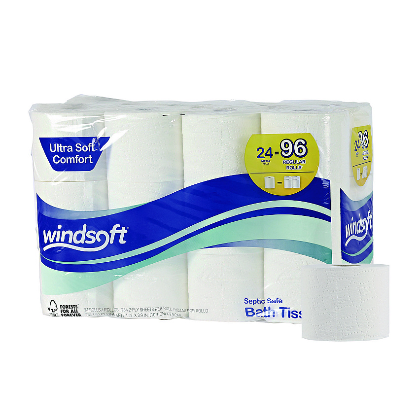 Windsoft Premium Bath Tissue, Septic Safe, 2-Ply, White, 4 x 3.9, 284 Sheets/Roll, 24 Rolls/Carton (WIN24244)