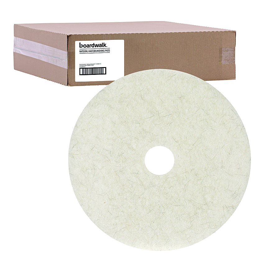 Boardwalk Natural Burnishing Floor Pads, 27" Diameter, White, 5/Carton (BWK4027NAT)
