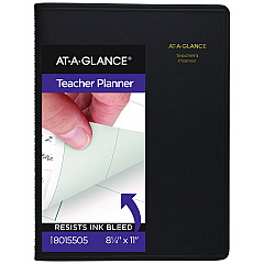 AT-A-GLANCE Undated Teacher's Planner, Weekly, Two-Page Spread (Nine Classes), 10.88 x 8.25, Black Cover (8015505)