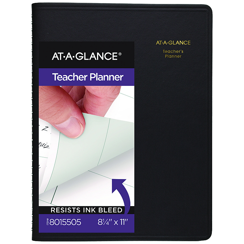 AT-A-GLANCE Undated Teacher's Planner, Weekly, Two-Page Spread (Nine Classes), 10.88 x 8.25, Black Cover (8015505)