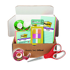 Scotch Office Essentials Kit, 7 Pads Assorted Super Sticky Notes, 1 Pack Flags, Roll Magic Tape, Roll Super-Hold Tape, 1 Scissors (SPIPK)