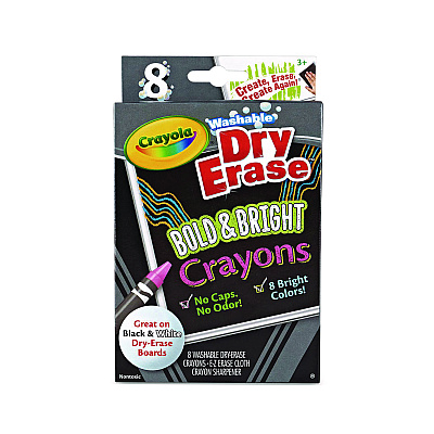 Crayola Washable Dry Erase Crayons w/E-Z Erase Cloth, Assorted Bright Colors, 8/Pack (985202)