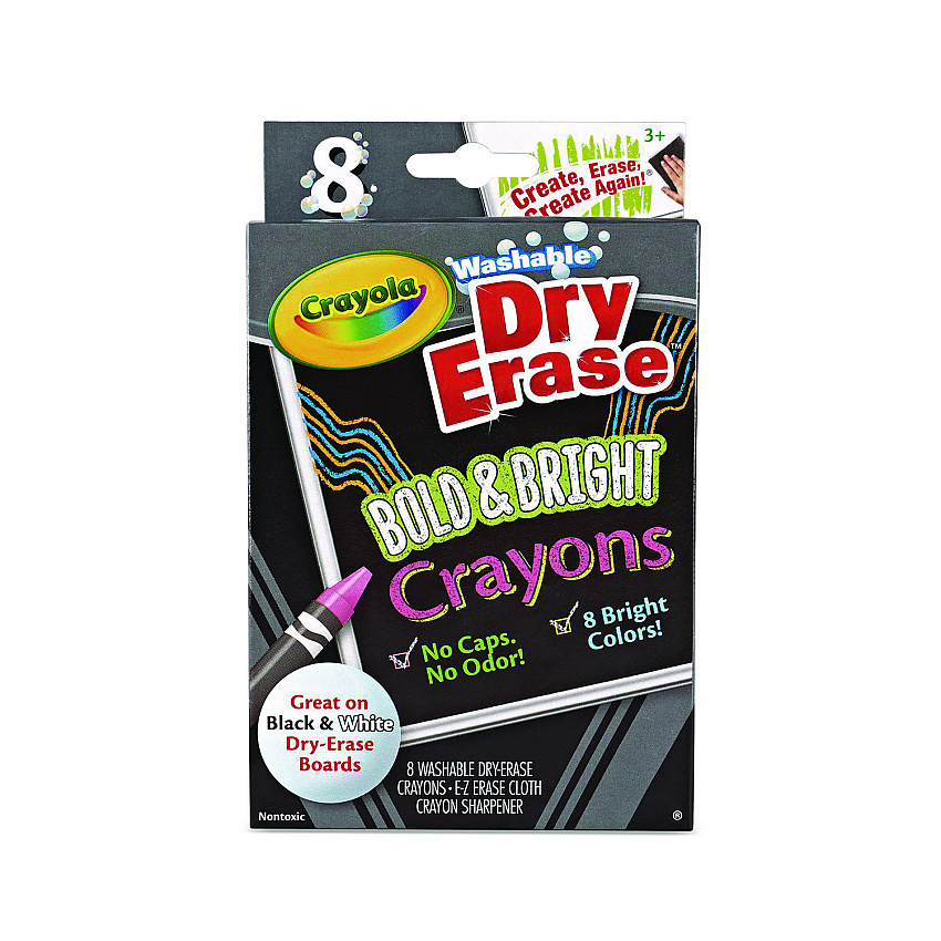 Crayola Washable Dry Erase Crayons w/E-Z Erase Cloth, Assorted Bright Colors, 8/Pack (985202)