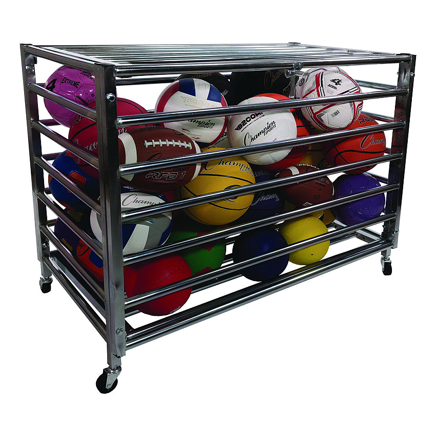 Champion Sports Heavy Duty Lockable Ball Locker, Metal, 132 lb Capacity, 24 x 42 x 30, High-Polish Black (LBCXX)