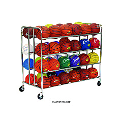 Champion Sports 48 Ball Double Wide Ball Cart, Metal, 176 lb Capacity, 24 x 55.5 x 46.5, Chrome (BRC48)