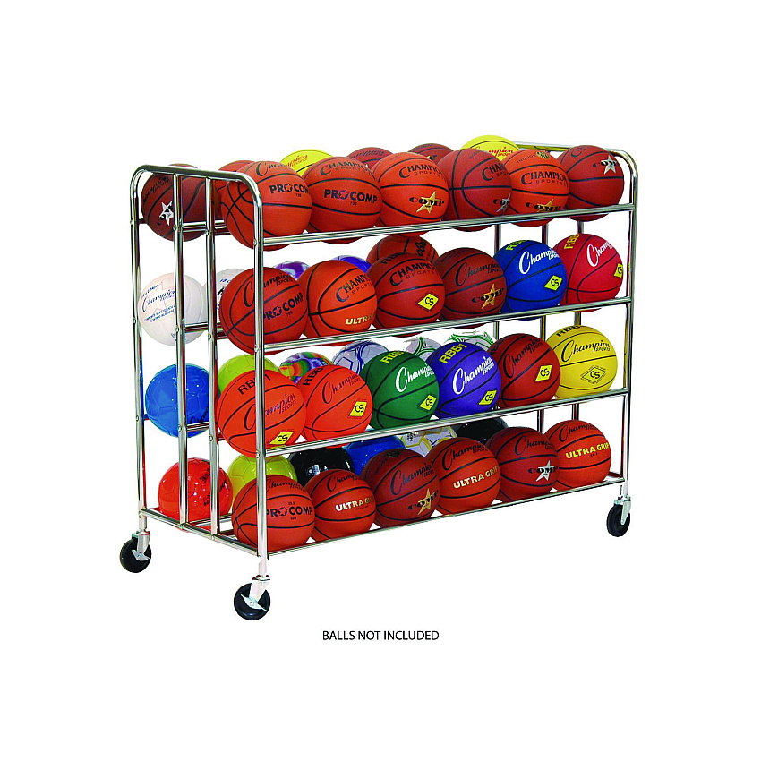Champion Sports 48 Ball Double Wide Ball Cart, Metal, 176 lb Capacity, 24 x 55.5 x 46.5, Chrome (BRC48)