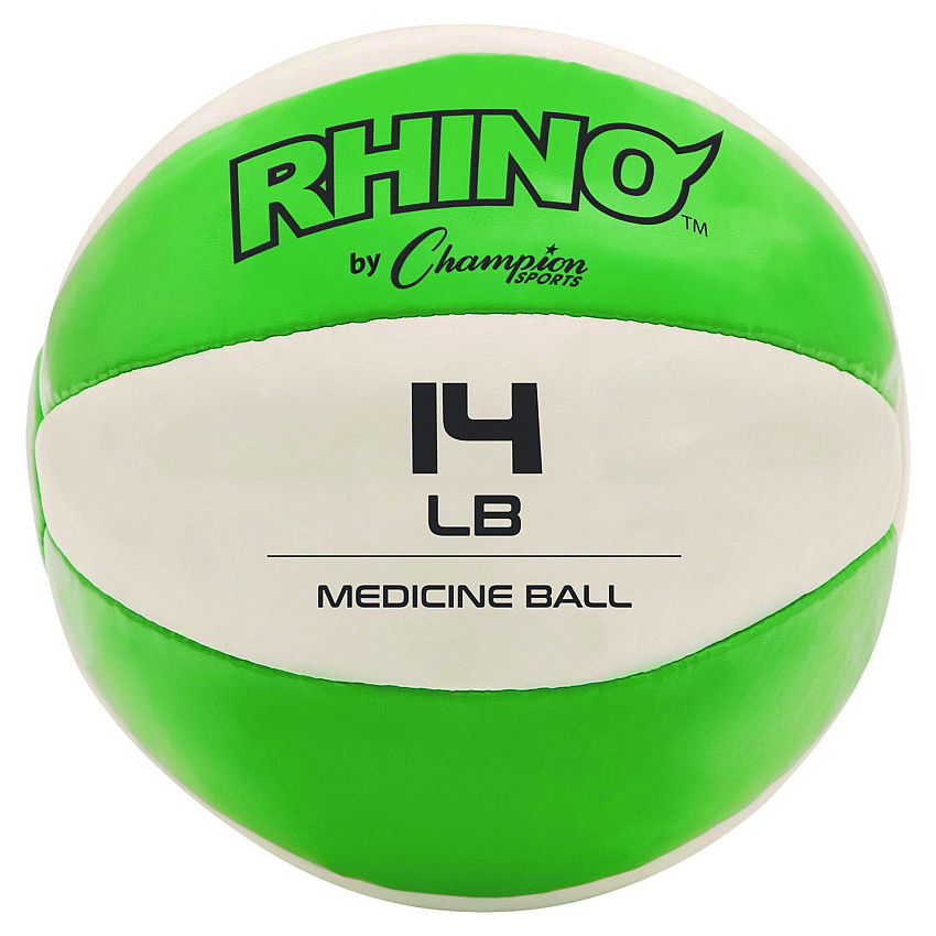 Champion Sports Rhino Leather Medicine Ball, 14 lb, Green/White (MB14)