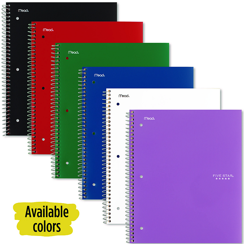 Five Star Wirebound Notebook, 1-Subject, Wide/Legal Rule, Randomly Assorted Cover Color, (100) 10.5 x 9.18 Sheets (05200)
