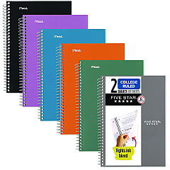 Five Star Wirebound Notebook, 2-Subject, Medium/College Rule, Assorted Cover Color, (80) 9.5 x 6.52 Sheets, 6/Pack (840029A)