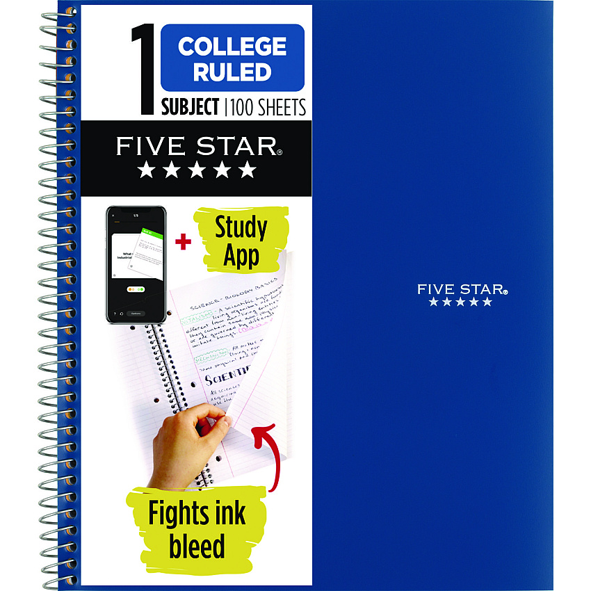 Five Star Wirebound Notebook, 1 Subject, Medium/College Rule, Blue Cover, (100) 11 x 9.13 Sheets (820002NH0)