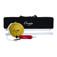 Champion Sports Deluxe Tetherball Tournament Set, Ball/24" Telescopic Poles/102" Cord/Carry Case/Pump/Needle (CG207)
