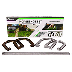 Champion Sports Steel Horseshoe Set, (4) Horseshoes/(2) 20" Stakes/Nylon Carry Bag (IHS20)